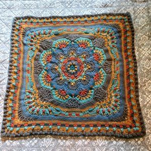 33" Mandala Baby Blanket, Wool Afghan, Baby Boy, Lap Blanket, Small Throw